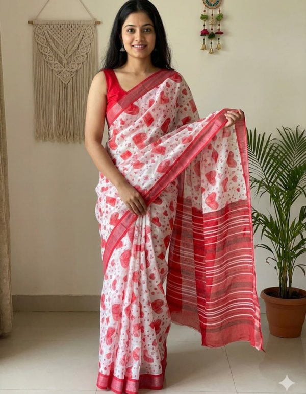 Soft Linen Cotton Saree with Digital Prints