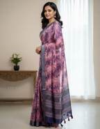 Multicolor Linen Cotton Saree with Floral Digital Prints