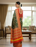 Green Soft Silk Saree with Patola Digital Prints & Tassel Pallu