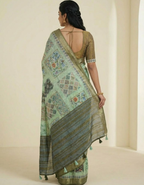 Linen Cotton Saree with Floral Digital Prints