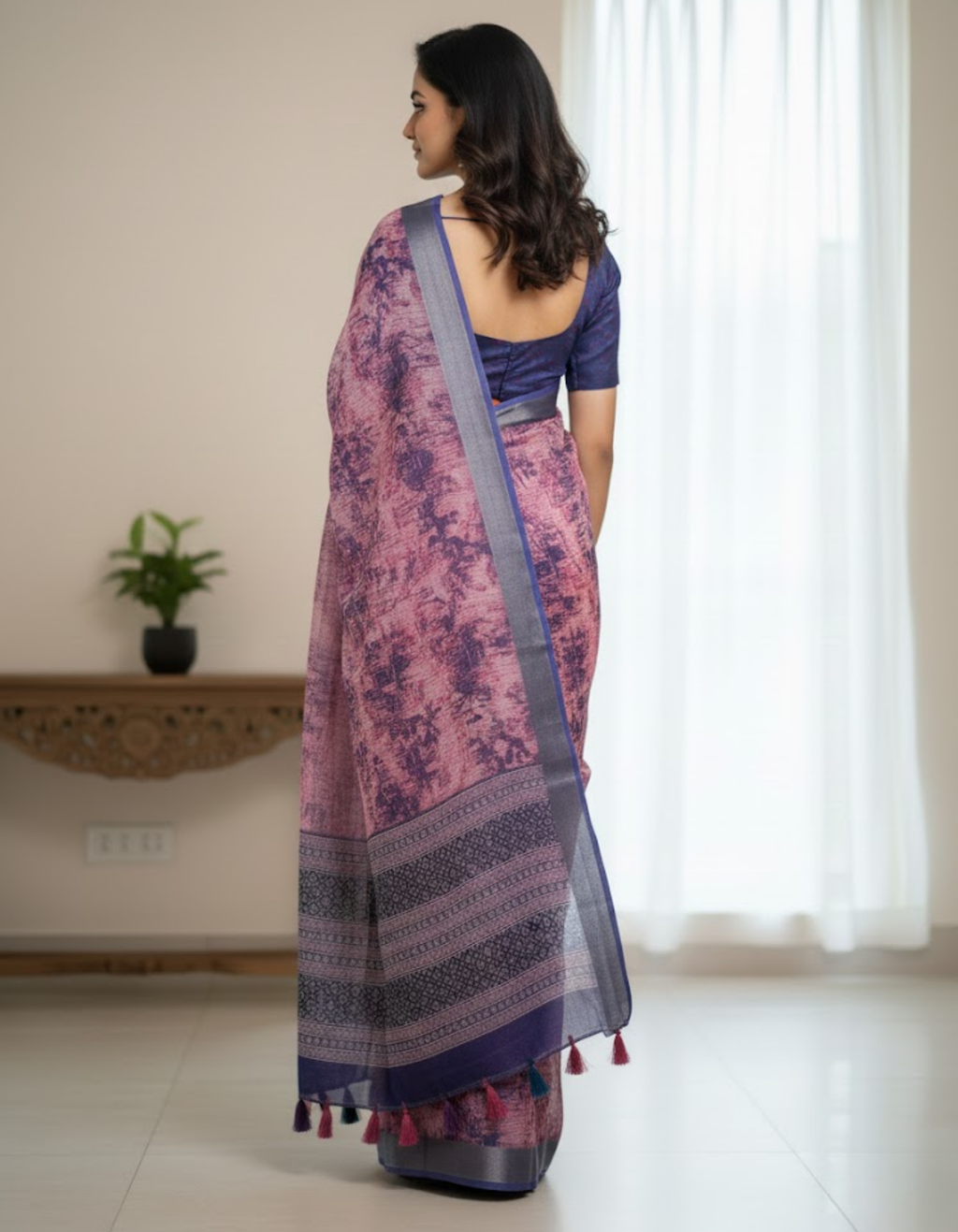 Multicolor Linen Cotton Saree with Floral Digital Prints