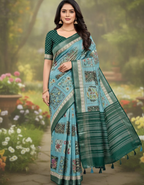 Linen Cotton Saree with Floral Digital Prints