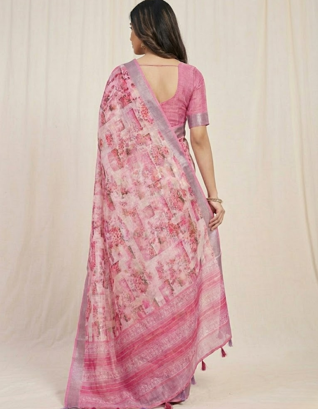 Multicolor Linen Cotton Saree with Floral Digital Prints
