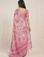 Multicolor Linen Cotton Saree with Floral Digital Prints