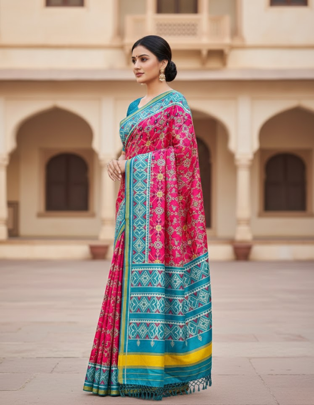 Pink Soft Silk Saree with Patola Digital Prints & Tassel Pallu