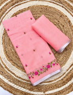 Pink Pure Kota Doriya Saree with Floral Embroidery & Silver Border
