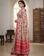 Multicolor Linen Cotton Saree with Floral Digital Prints