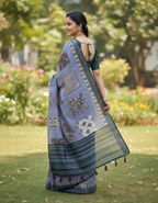 Linen Cotton Saree with Floral Digital Prints