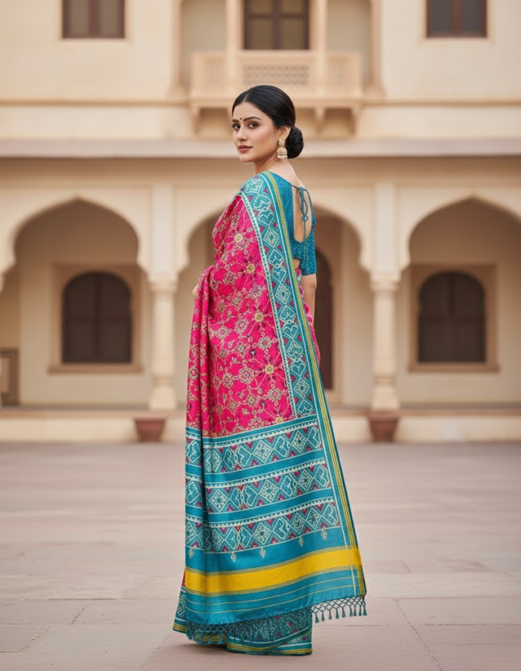 Pink Soft Silk Saree with Patola Digital Prints & Tassel Pallu