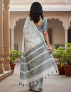 Linen Cotton Saree with Floral Digital Prints