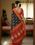 Soft Linen Cotton Saree with Ikkat Digital Prints & Silver Zari Border