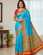 Blue Soft Silk Saree with Patola Digital Prints & Tassel Pallu