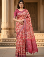 Multicolor Linen Cotton Saree with Floral Digital Prints