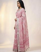 Linen Cotton Saree with Floral Digital Prints