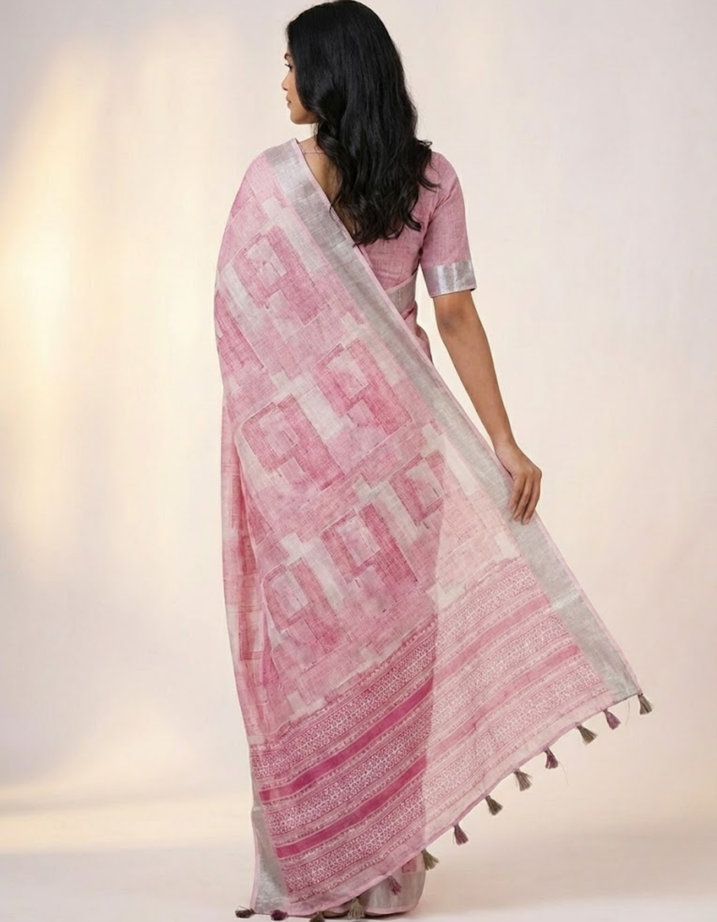 Linen Cotton Saree with Floral Digital Prints