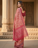 Multicolor Linen Cotton Saree with Floral Digital Prints