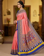 Peach Soft Silk Saree with Patola Digital Prints & Tassel Pallu