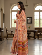 Multicolor Linen Cotton Saree with Floral Digital Prints