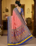 Peach Soft Silk Saree with Patola Digital Prints & Tassel Pallu