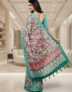 Linen Cotton Saree with Floral Digital Prints