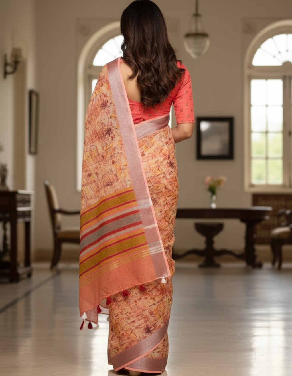Multicolor Linen Cotton Saree with Floral Digital Prints
