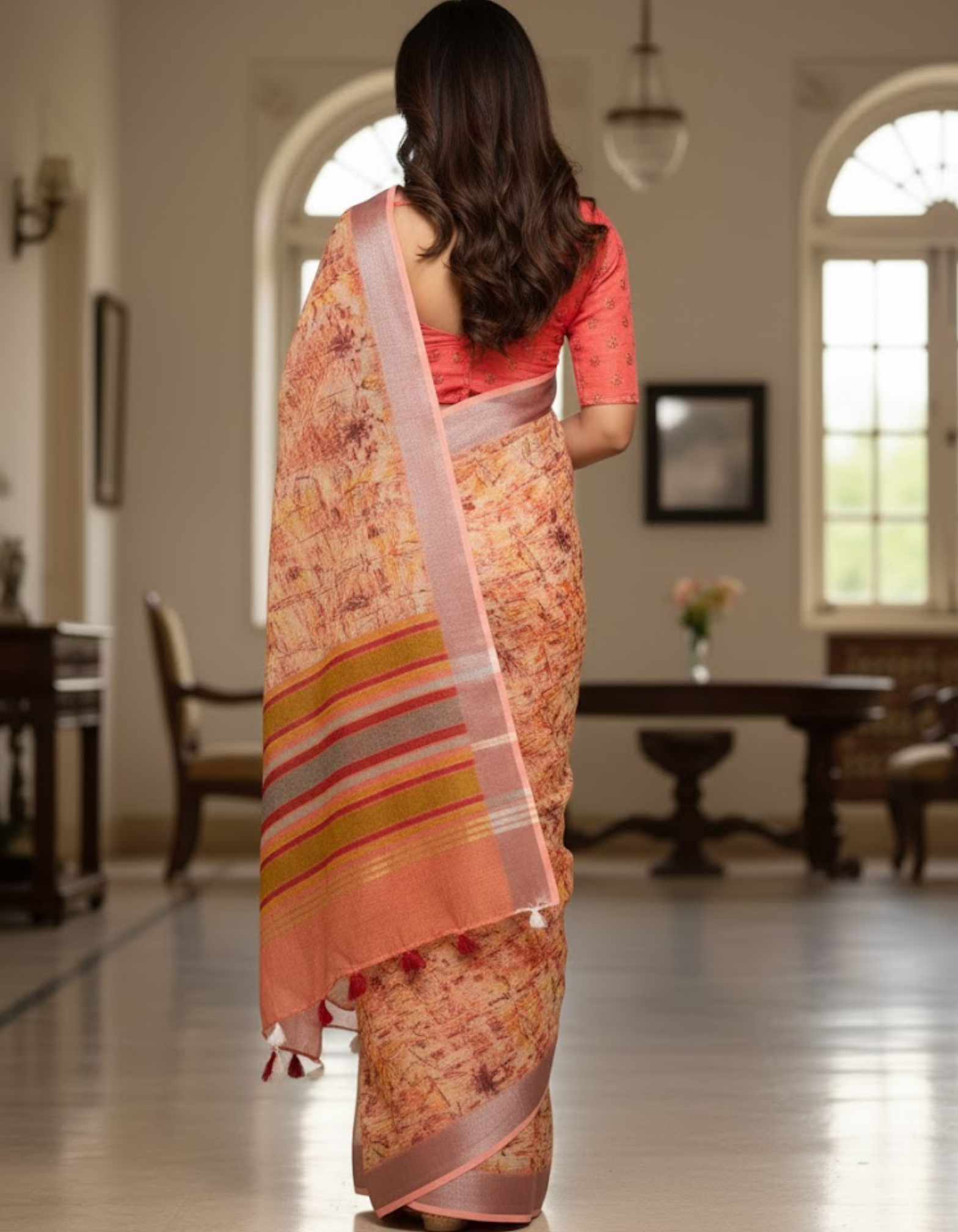 Multicolor Linen Cotton Saree with Floral Digital Prints