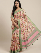 Linen Cotton Saree with Floral Digital Prints