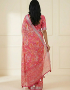 Multicolor Linen Cotton Saree with Floral Digital Prints