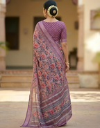 Linen Cotton Saree with Floral Digital Prints