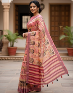 Linen Cotton Saree with Floral Digital Prints