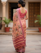 Linen Cotton Saree with Floral Digital Prints