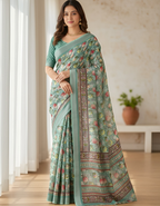 Linen Cotton Saree with Floral Digital Prints