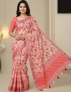 Multicolor Linen Cotton Saree with Floral Digital Prints
