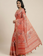Linen Cotton Saree with Floral Digital Prints