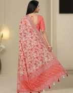 Multicolor Linen Cotton Saree with Floral Digital Prints