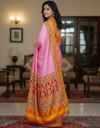 Pink Soft Silk Saree with Patola Digital Prints & Tassel Pallu