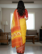 Soft Linen Cotton Saree with Ikkat Digital Prints & Silver Zari Border