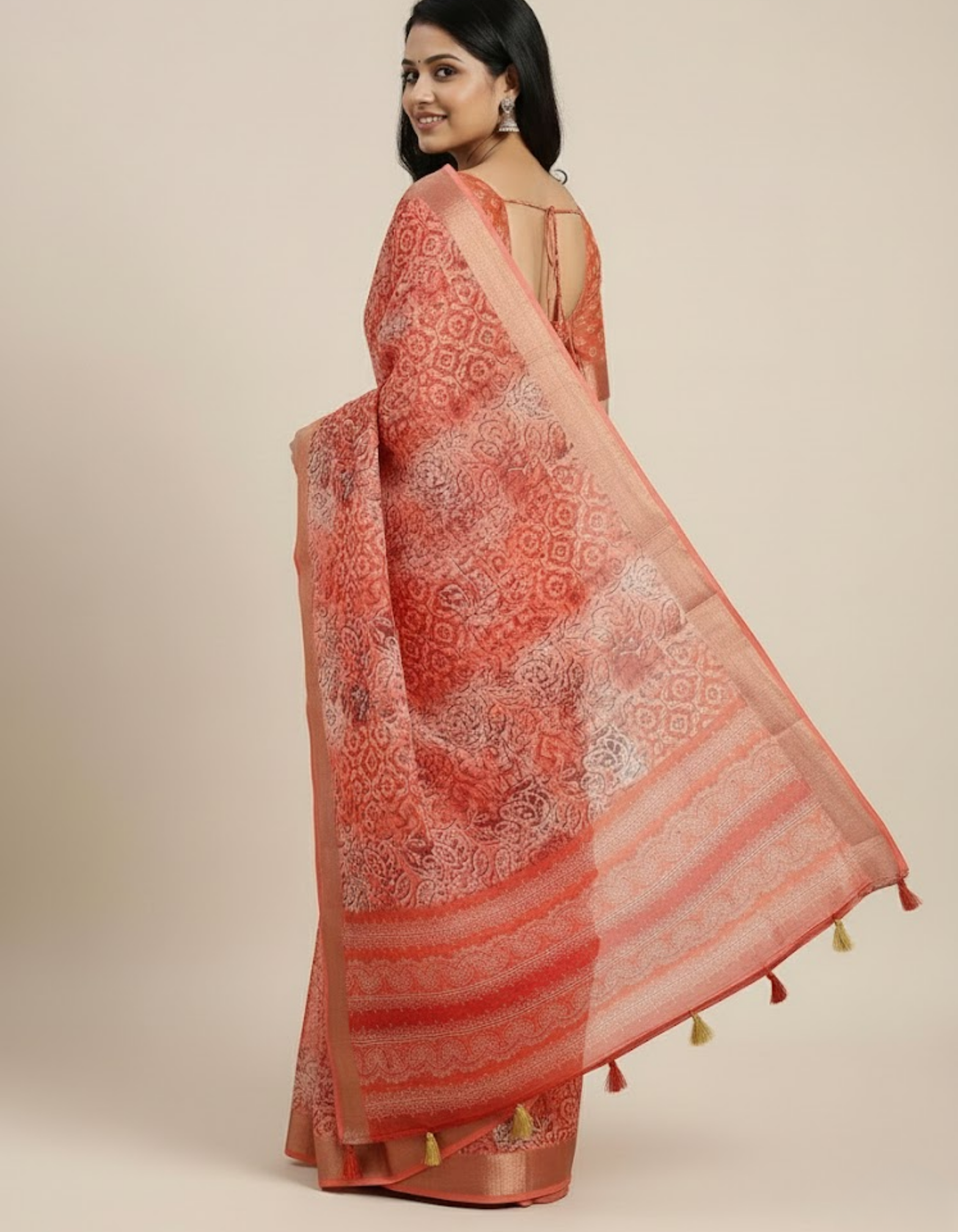 Linen Cotton Saree with Floral Digital Prints
