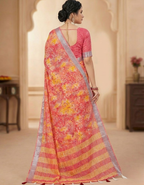Multicolor Linen Cotton Saree with Floral Digital Prints