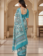 Linen Cotton Saree with Floral Digital Prints