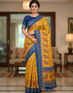 Soft Linen Cotton Saree with Ikkat Digital Prints & Silver Zari Border