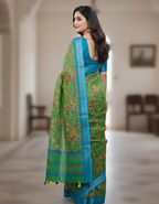 Linen Cotton Saree with Zari Weave Border & Pichwai Kalamkari Digital Prints