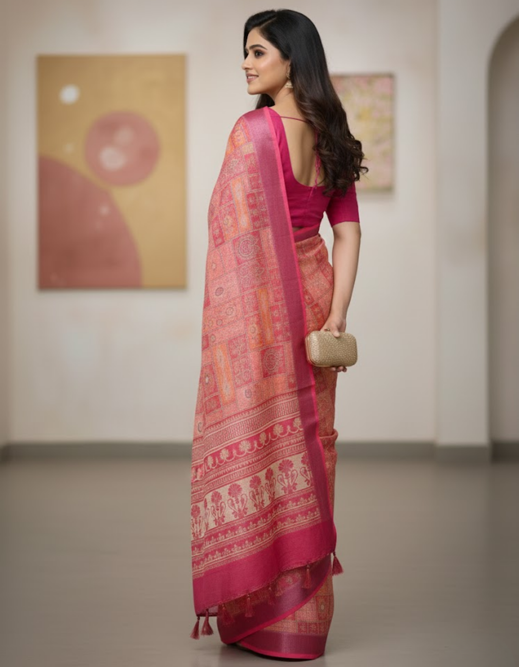 Linen Cotton Saree with Floral Digital Prints