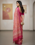 Linen Cotton Saree with Floral Digital Prints