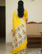 Yellow Soft Silk Saree with Paithani Digital Print