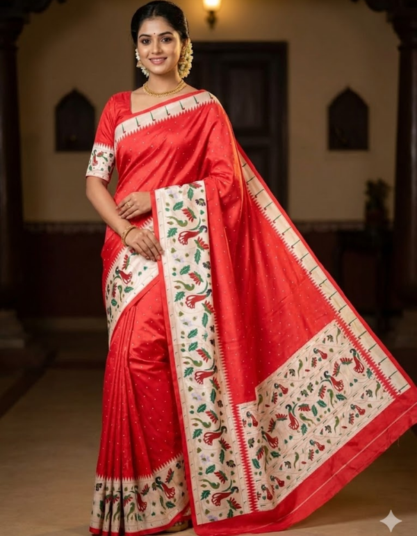 Gajri  Soft Silk Saree with Paithani Digital Print