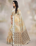 Linen Cotton Saree with Floral Digital Prints