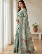 Linen Cotton Saree with Floral Digital Prints