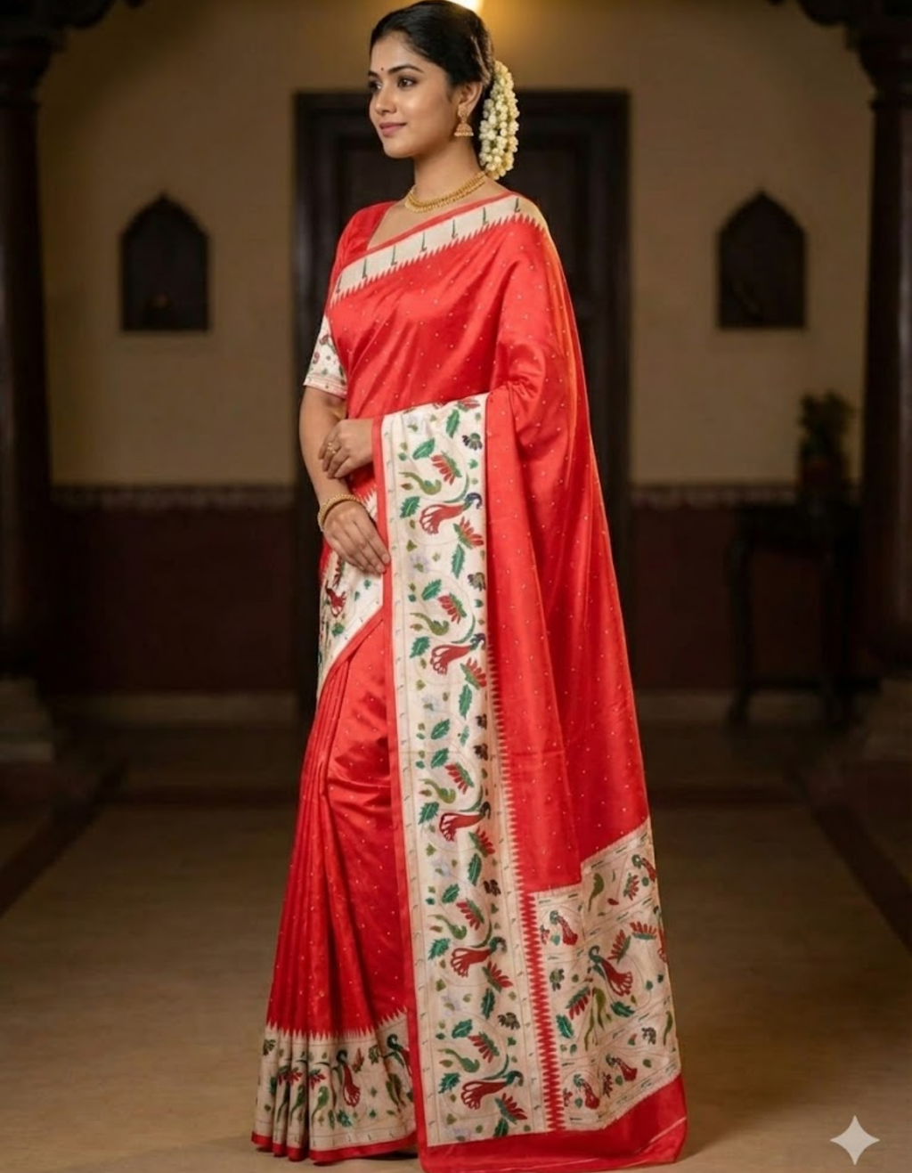 Gajri  Soft Silk Saree with Paithani Digital Print