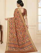 Linen Cotton Saree with Zari Weave Border & Geometric Digital Prints